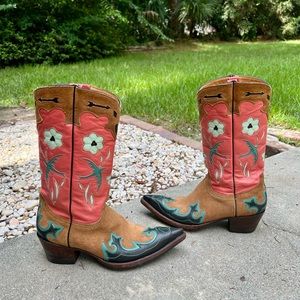 Old Gringo Pink Golondrina Blue Bird Cowboy Boots Size 8.5